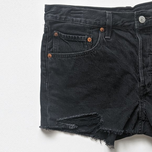 Levi's 501 Festival Mid Rise CutOff Shorts Black - Picture 3 of 7